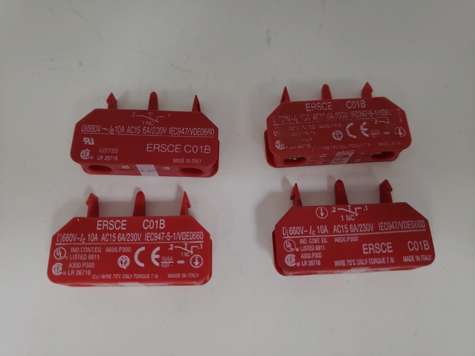 ERSCE C01B CONTACT BLOCK RED 1NC 230V (LOT OF 4)