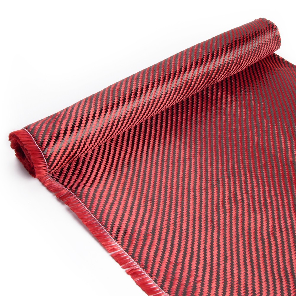 12″ x 5FT Twill Weave Black Red Carbon Fiber Fabric Cloth (3K, 9oz, 12″x59″)