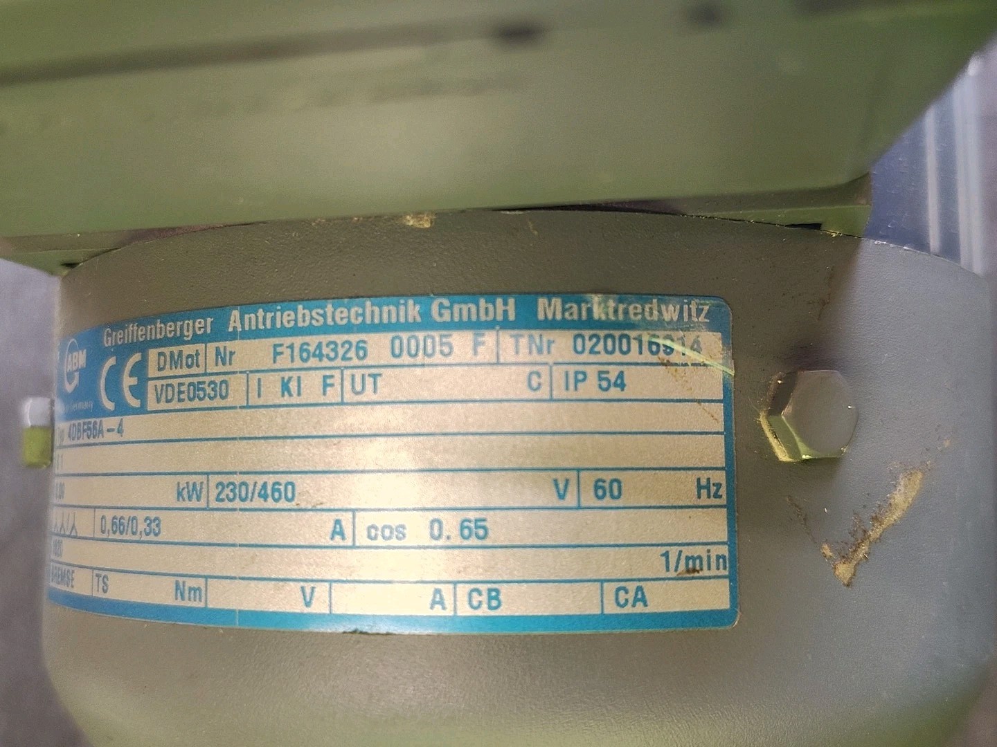 ABM Motor Typ. 4DBF56A-4 .09kW IP 54 UT C 239/460 VOLT BREMSE Brake S1 1620