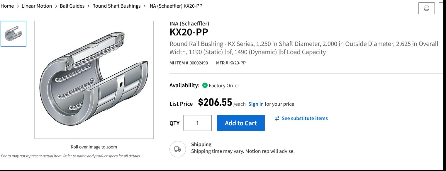 1 NEW INA KX20-PP 012802 054163 LINEAR BEARING NIB ***MAKE OFFER***