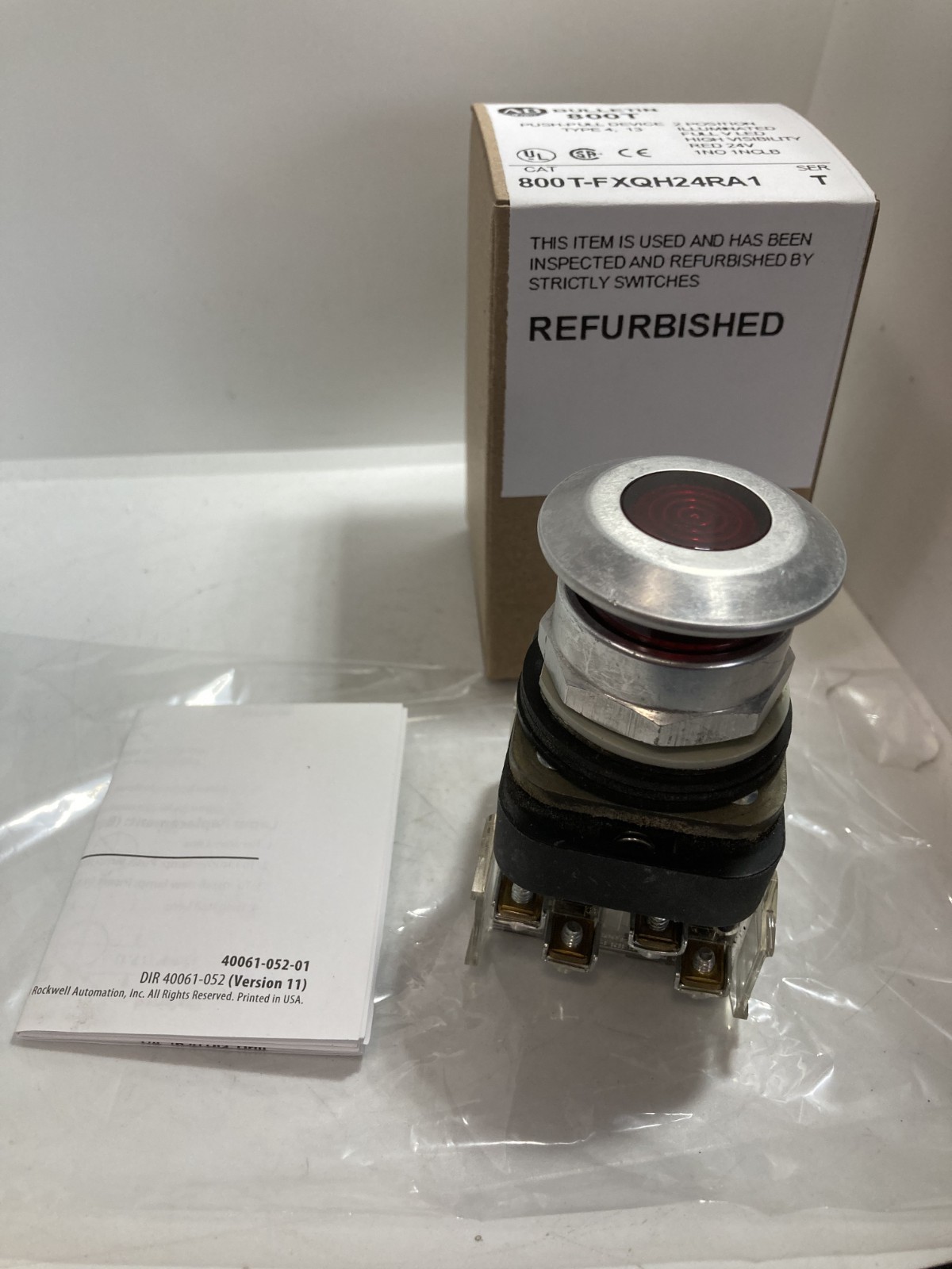 ALLEN BRADLEY 800T-FXQH24RA1 PUSH PULL 2 POS ILL LED RED 24V 1NO/1NCLB SERIES T