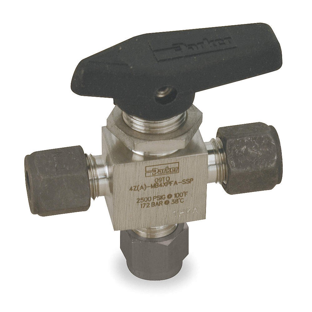 PARKER 6Z-MB6XPFA-SSP Manual 3-Way Ball Valve,3/8″,316 SS 1WBK2