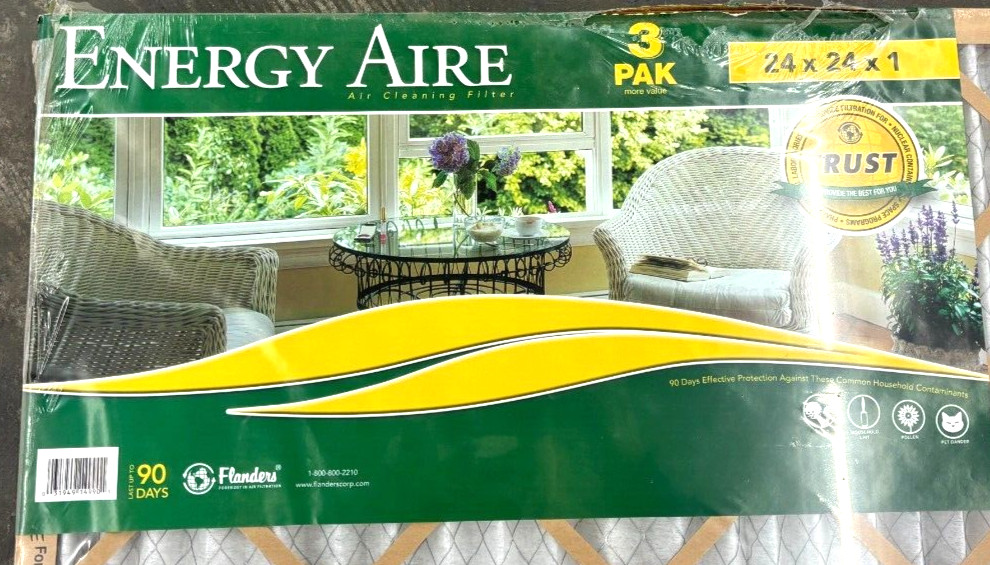 ENERGY AIRE 24″ X 24″ X 1″PLEATED AIR FILTERS LOT OF 3