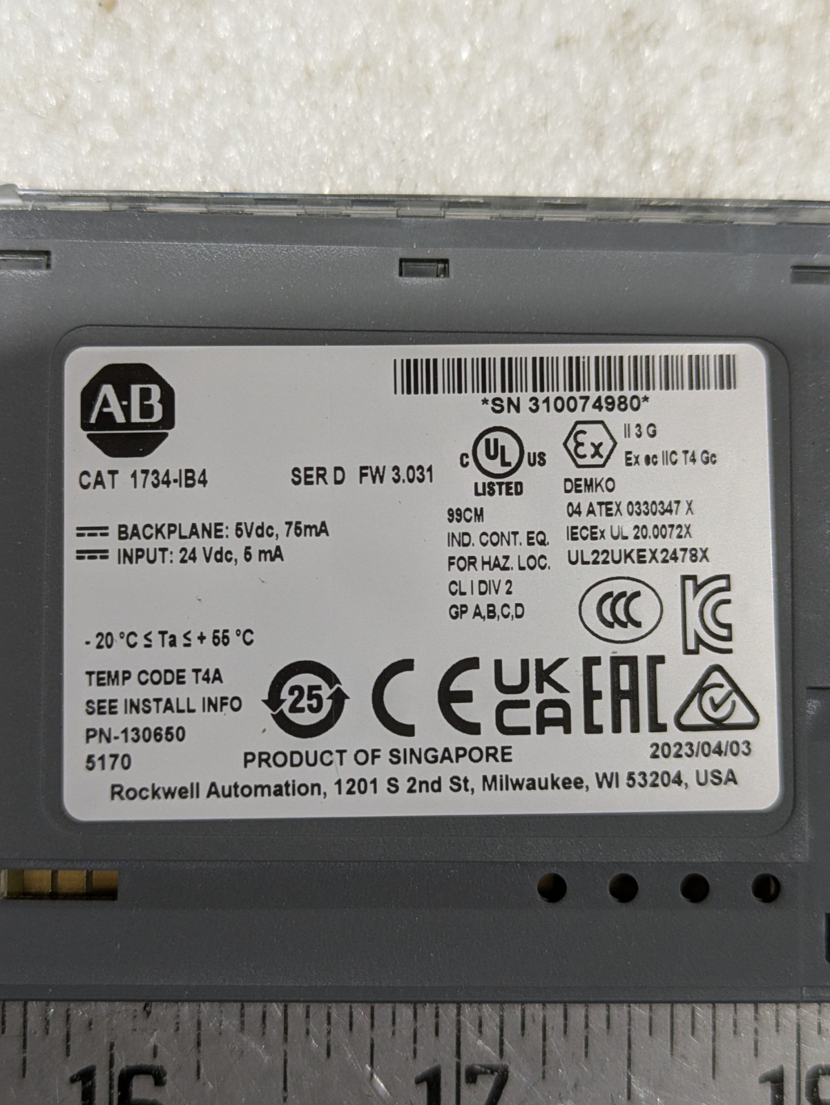 ALLEN-BRADLEY 1734-IB4 SER.D FW 3.031 BACKPLANE 5-24VDC 5-75MA 1306505170