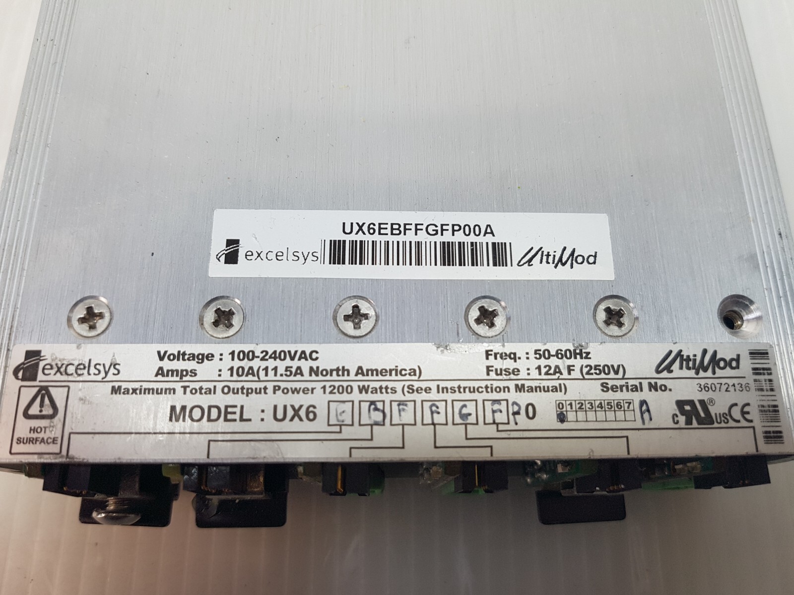 Excelsys UltiMod UX6EBFFGFP00A Modular Power Supply 1200W, LUMENIS SA-10069330_B