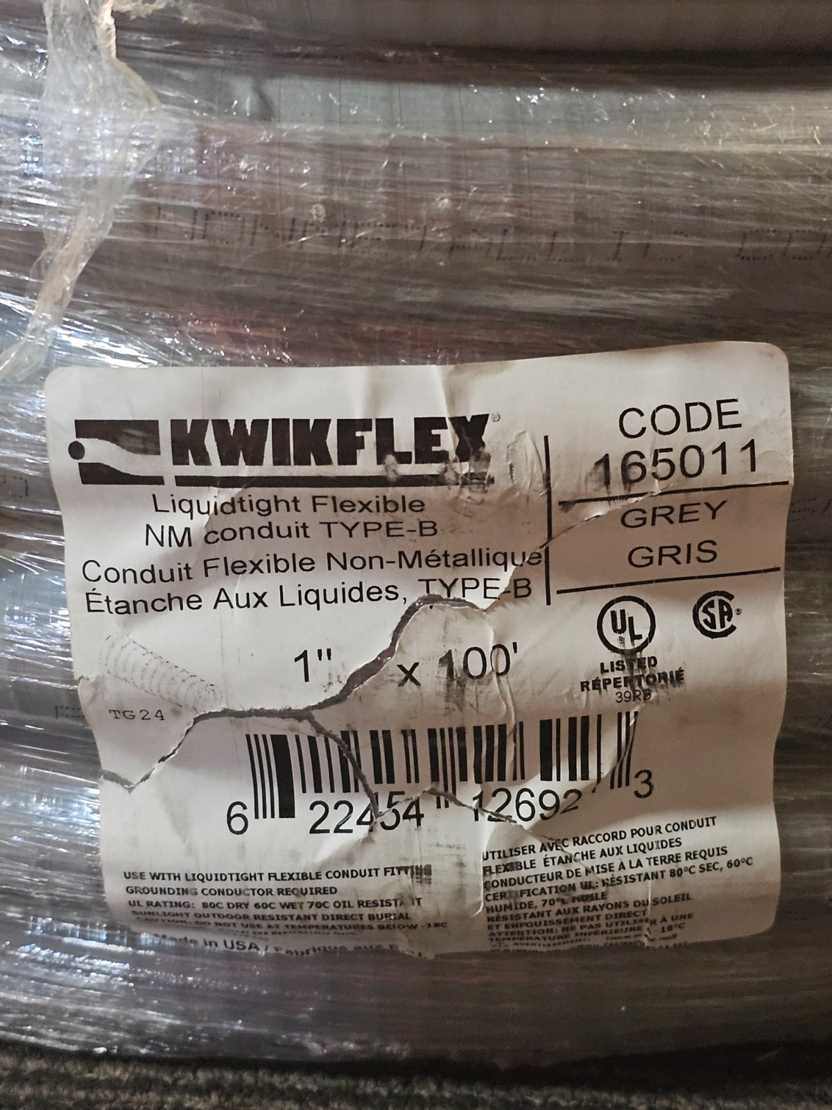 Kwikflex 165011 1 in. Size, 100 ft. L Liquidtight Non-Metallic Conduit Gray