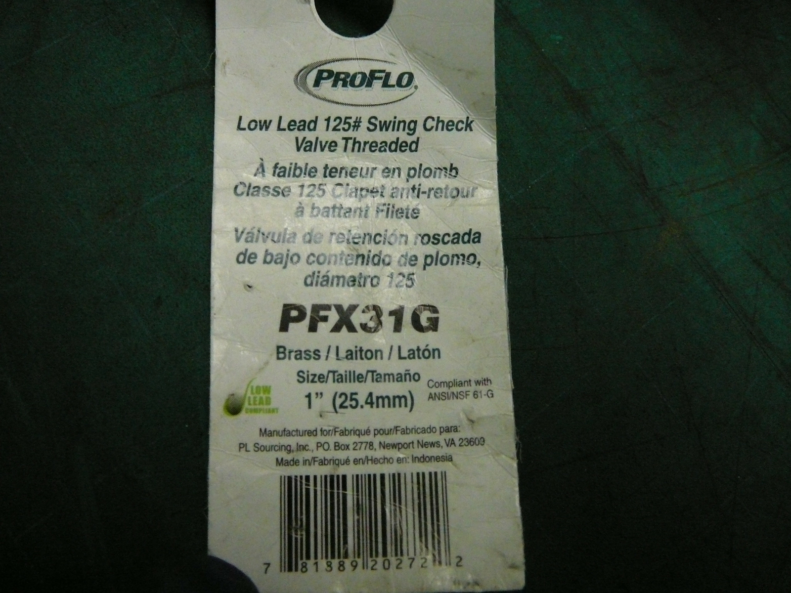 LOT OF 5 PROFLO BRASS LOW LEAD 125# SWING CHECK VALVE 1″ THREADED PFX31G