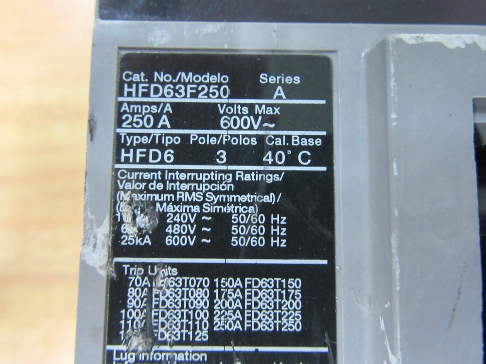 Siemens HFD63F250 250A Circuit Breaker HFD63F250L W/O Trip Unit