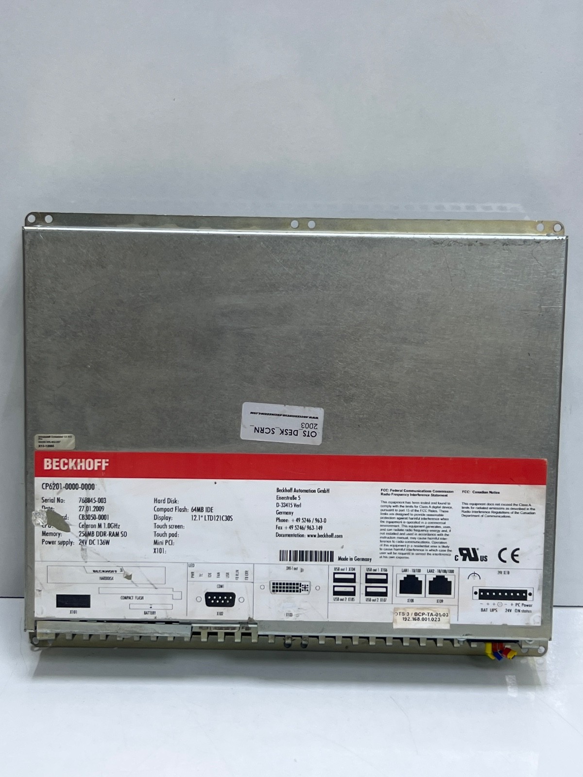 Beckhoff CP6201-0000-0000 Touch Panel No Hard (For Parts)