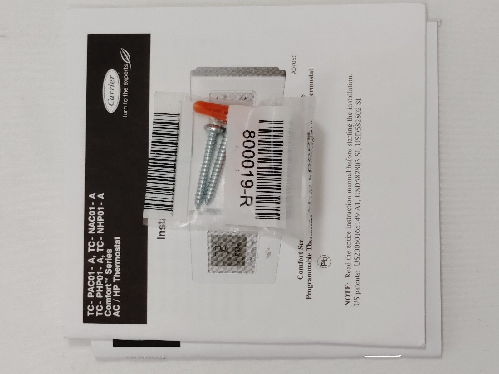 Carrier TC-PAC01-A Comfort Programmable Touch-N-Go Thermostat