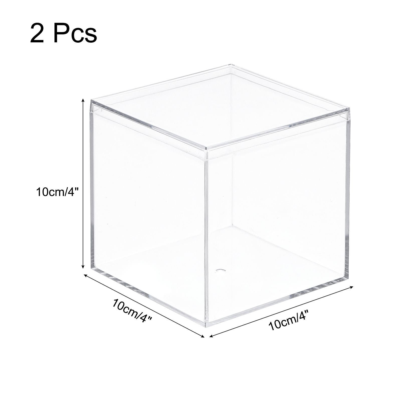 Clear Acrylic Plastic Storage Box Square Case with Lid, 9.5×9.5×9.5cm, Pack of 2