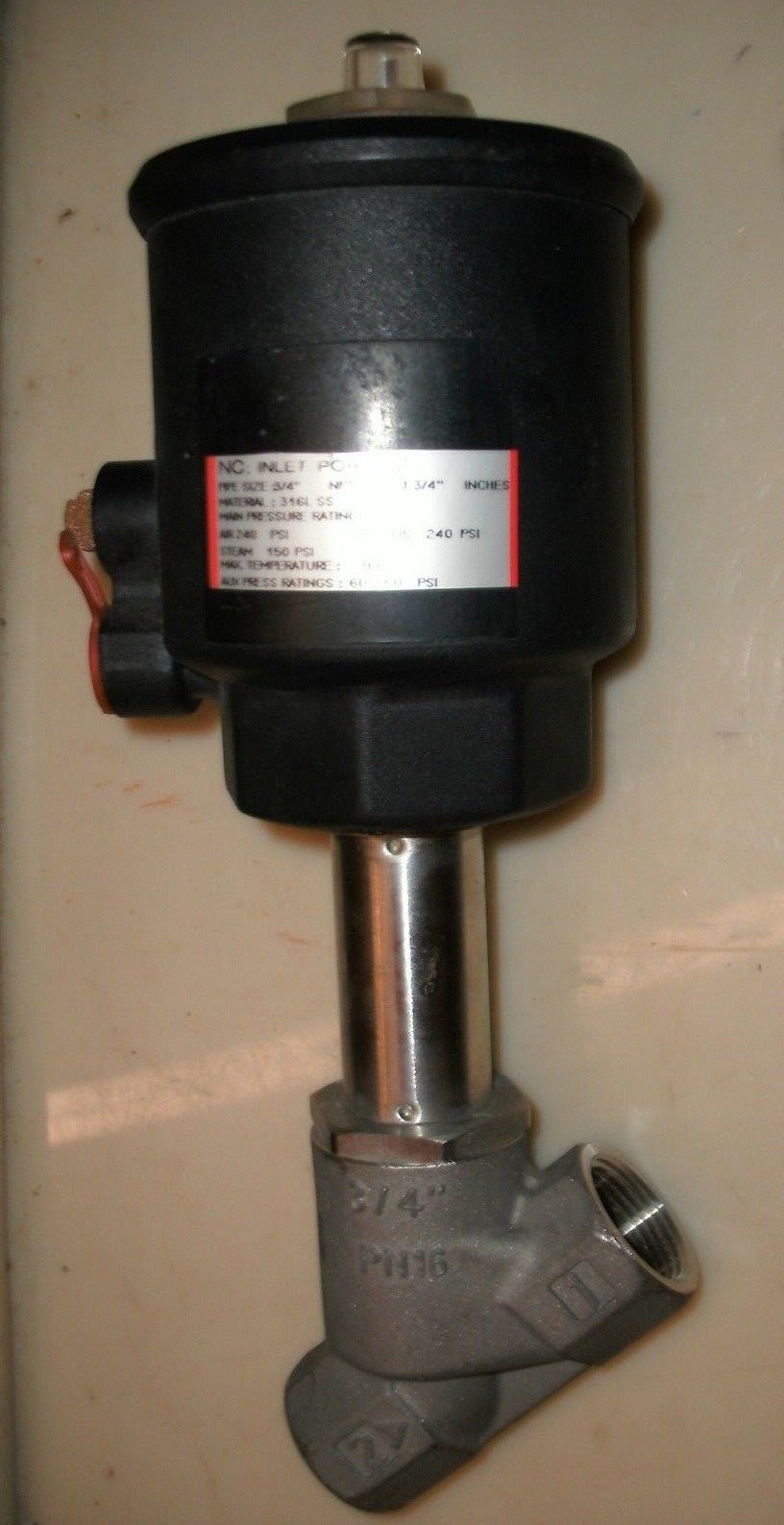 3/4″ 316L STAINLESS STEEL PISTON ACTUATED VALVE NC AIR LIQUID 240 PSI STEAM 150