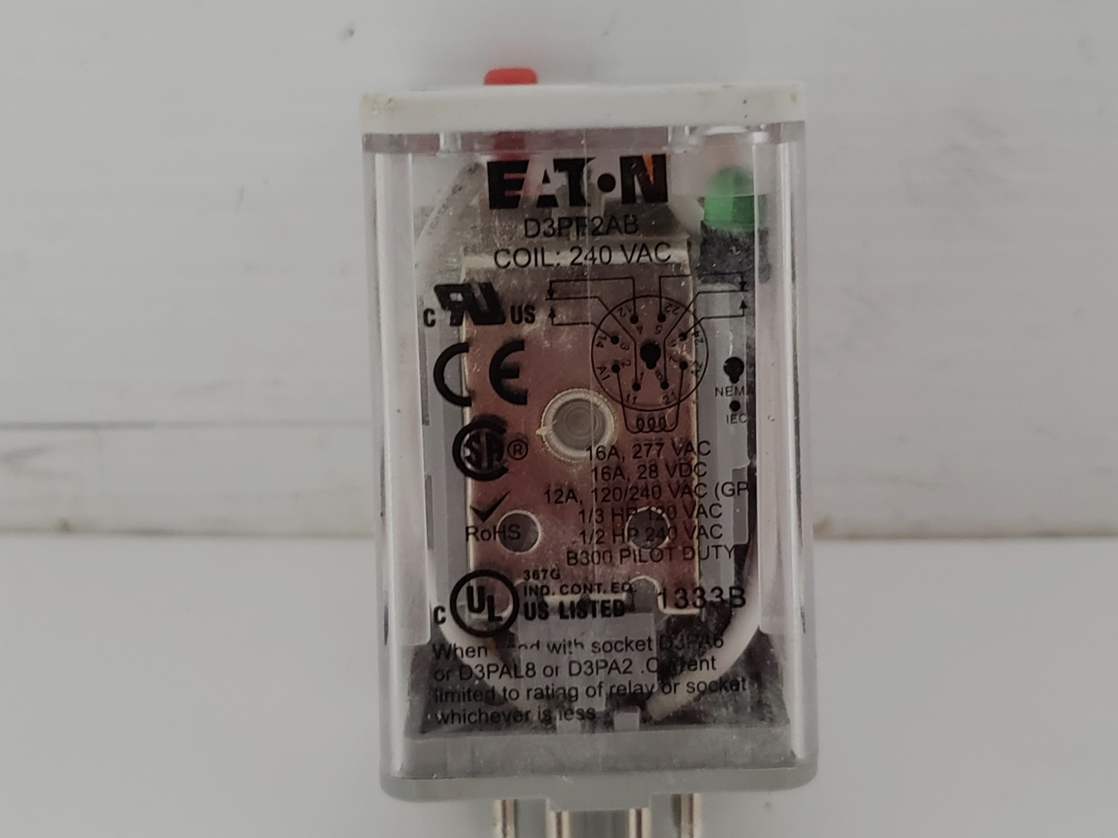 EATON D3PF2AB GENERAL PURPOSE RELAY DPDT OCTAL 16A 24VDC 8 PIN NIB