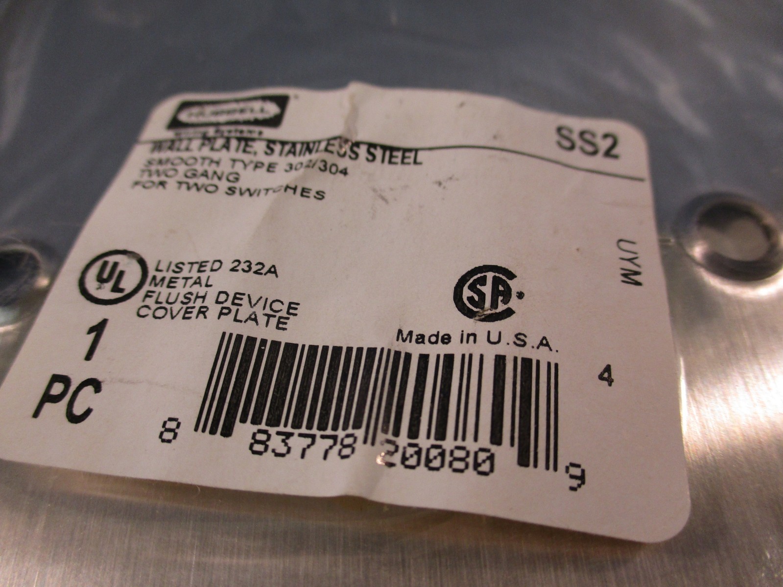 Lot of (8) Hubbell SS2 2-Gang 2-Toggle Switch Stainless Steel Wall Plate Cover