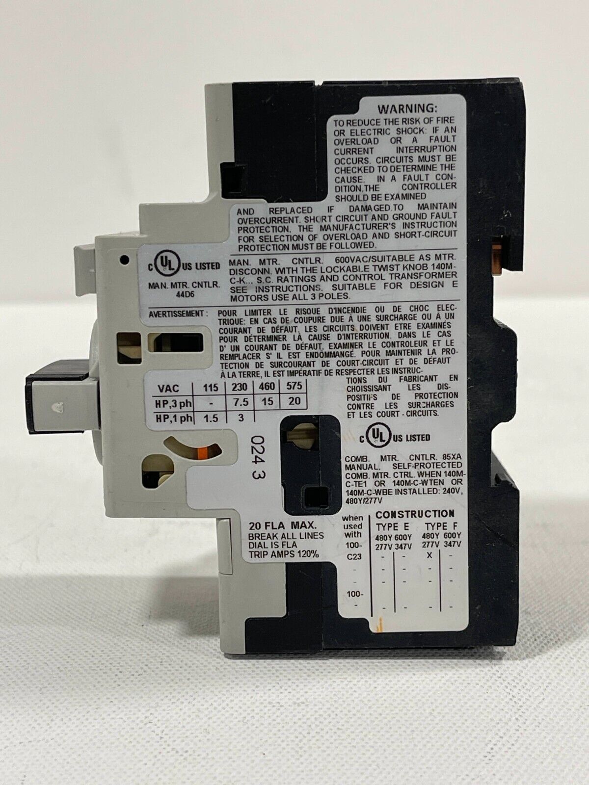 New! Allen Bradley 140M-D8E-B25 Motor Protector/Circuit Breaker 1.6…2.5A Ser C