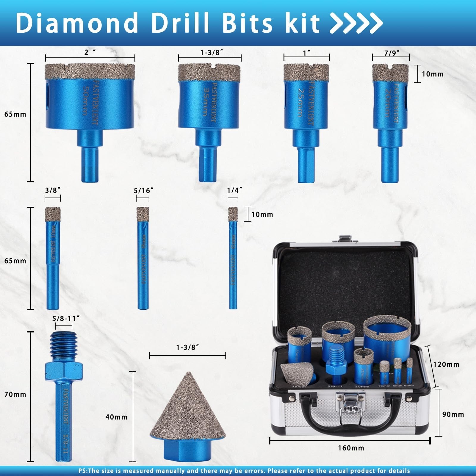 Diamond Drill Bits Set Tile Hole Saw Diamond Hole Saw 9pcs 6/8/10/20/25/35/50…