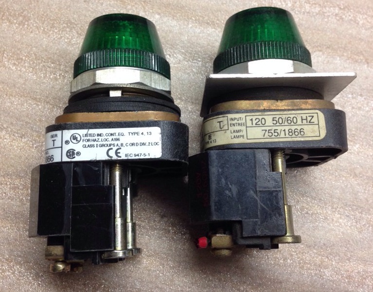ALLEN BRADLEY 800T-P16, 800TP16, GREEN PILOT LIGHT 120V, LOT OF 10, SHIPSAMEDAY