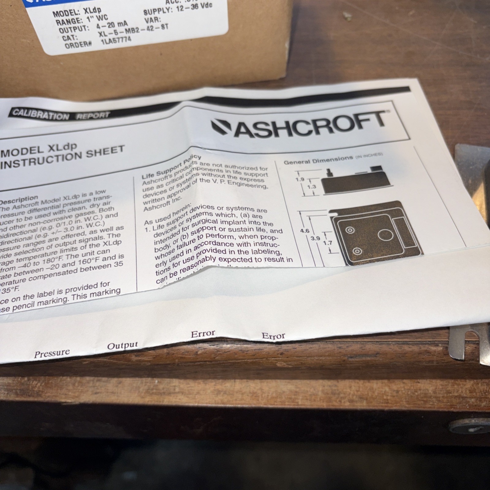 Ashcroft Instruments IXLdp Differential Presure Transducer PN: PDP-2P