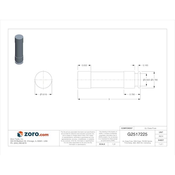 Mersen Tr60rid Ul Class Fuse, Rk5 Class, Time-Delay, 60A, 250V Ac, Indicating