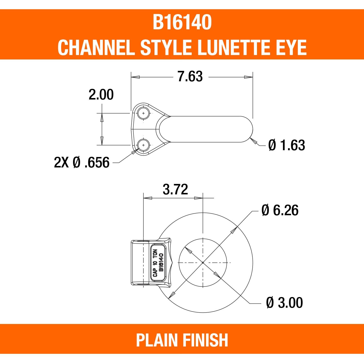 Buyers Products B16140 Plain Finish Forged Steel Tow Eye 3″ ID 10 Ton Towing Eye