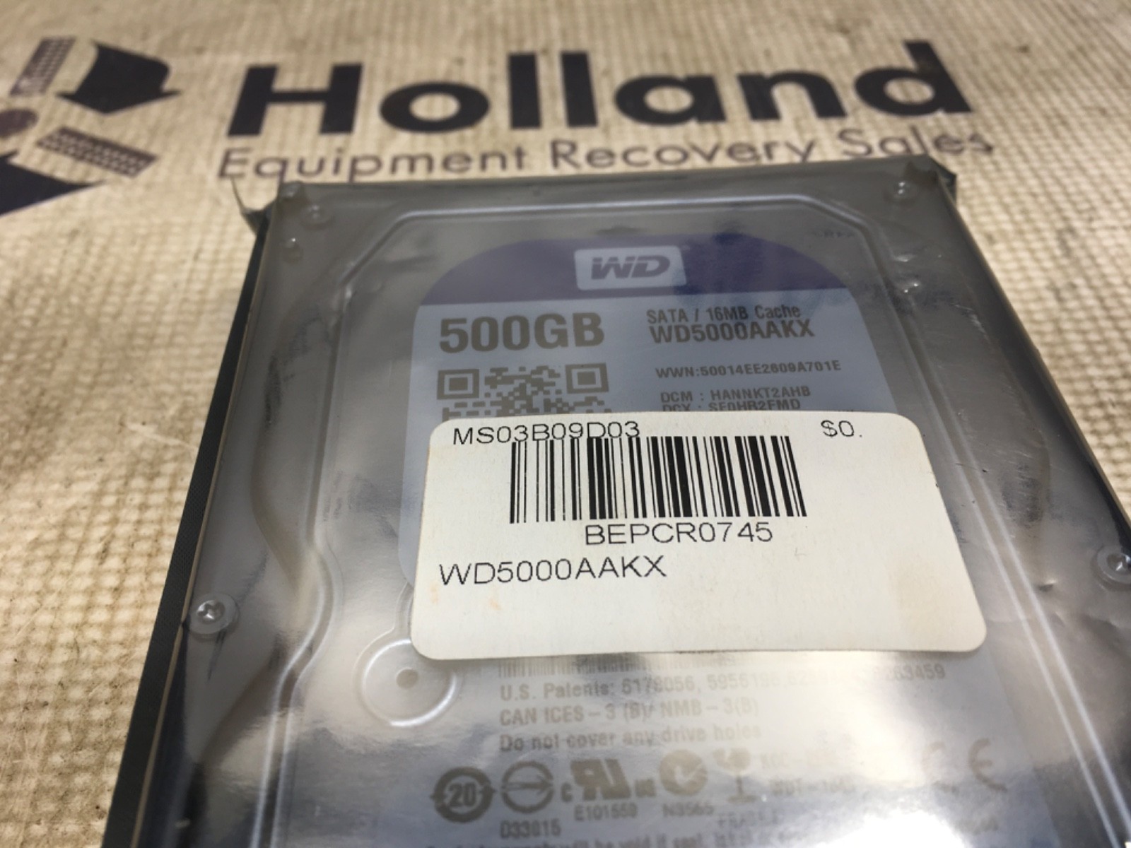 WD Blue desktop Hard Drive, WD5000AAKX, NOS, (ADI-1459)