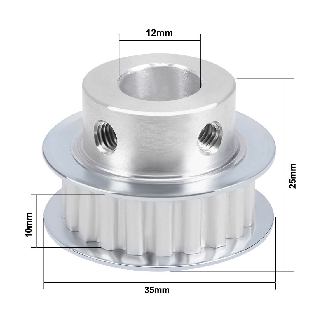 Aluminum XL 20 Teeth 12mm Bore Timing Belt Pulley Flange for 10mm Belt