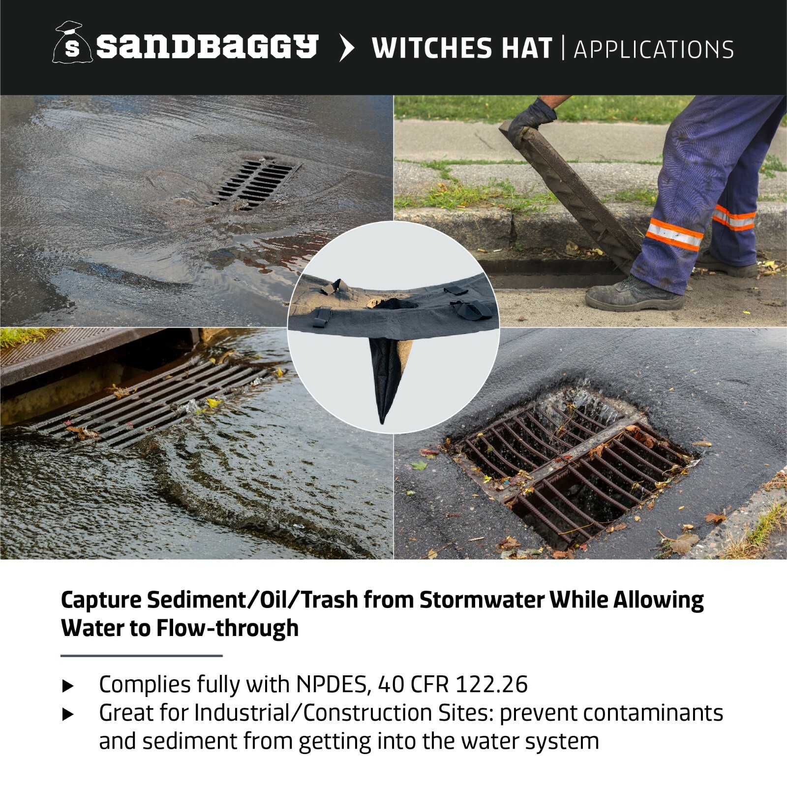 Sandbaggy Witches Hat – Inlet Protection for Drains/Catch Basins – Pack of 1