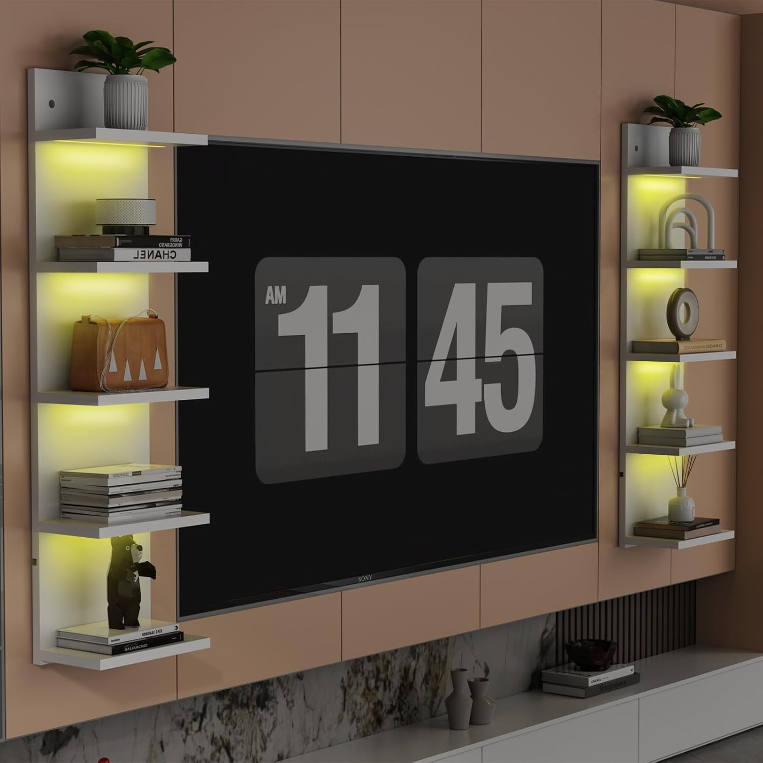 5-Tier LED Wall-Mount Display Shelf – RGB Lighting, Floating Storage for Bedroom