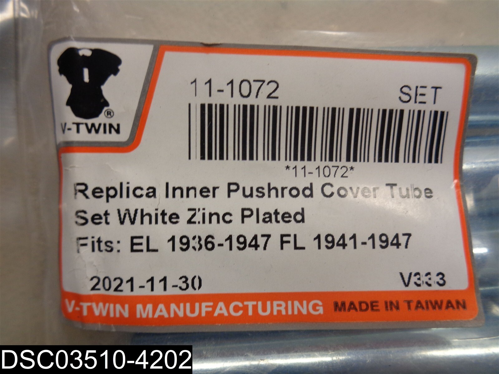 4 Piece: 11-1072 V-Twin Replica Inner Pushrod Cover Tube Set White Zinc Plated
