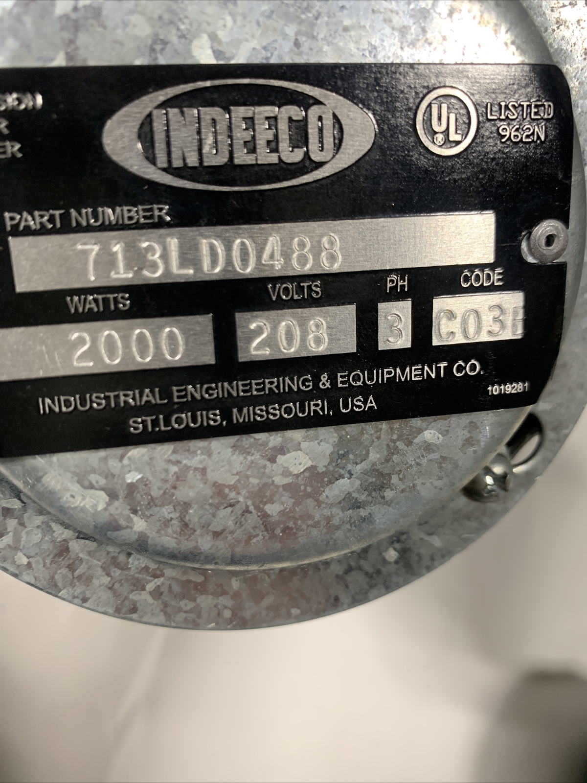 INDEECO 713LD0488 IMMERSION WATER HEATER 208 VAC 3 PH 2000 WATT 2”NPT *NEW*