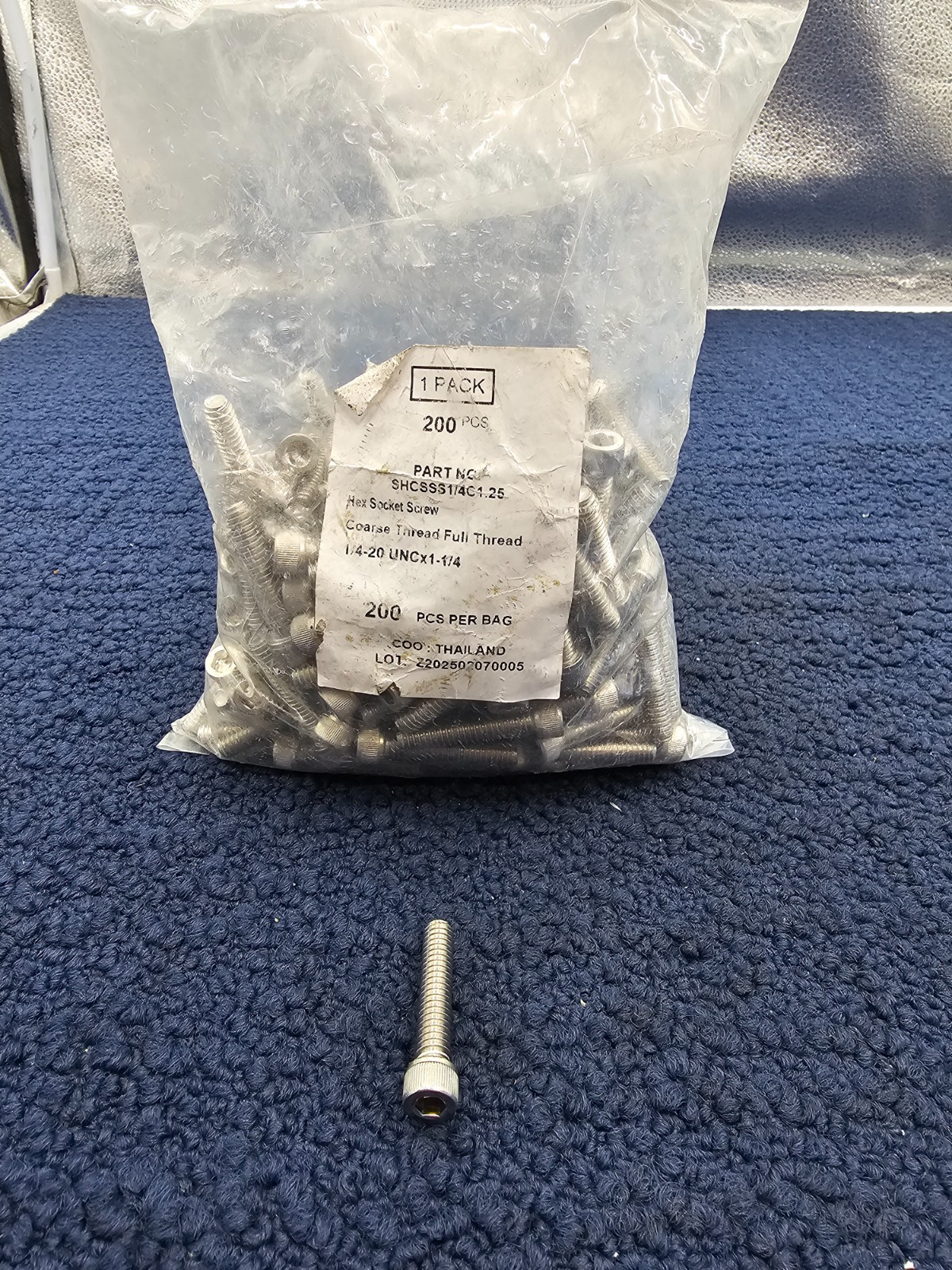 (QTY 200) SHCSSS1/4C1.25 1/4-20 X 1-1/4 Hex Socket Screw Coarse Full Thread