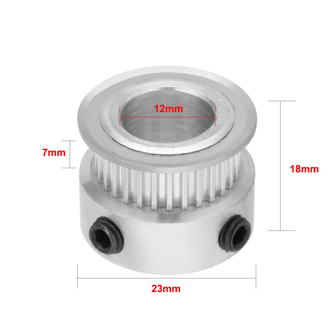 30 Teeth 12mm Bore 7mm Belt Timing Idler Pulley Synchronous Wheel Silver Tone