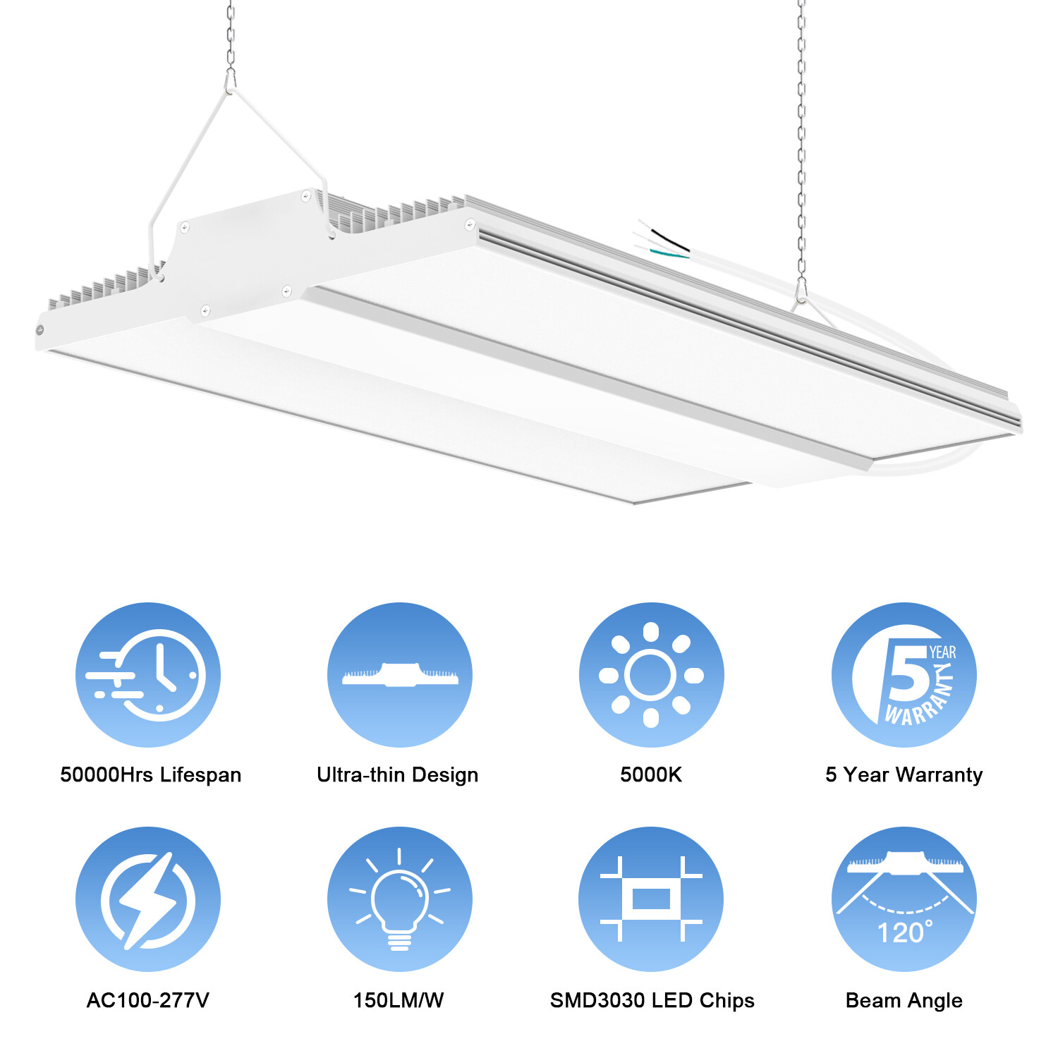 240W LED Linear High Bay Light, 30,000LM Commercial Hanging Warehouse Lamp 5000K