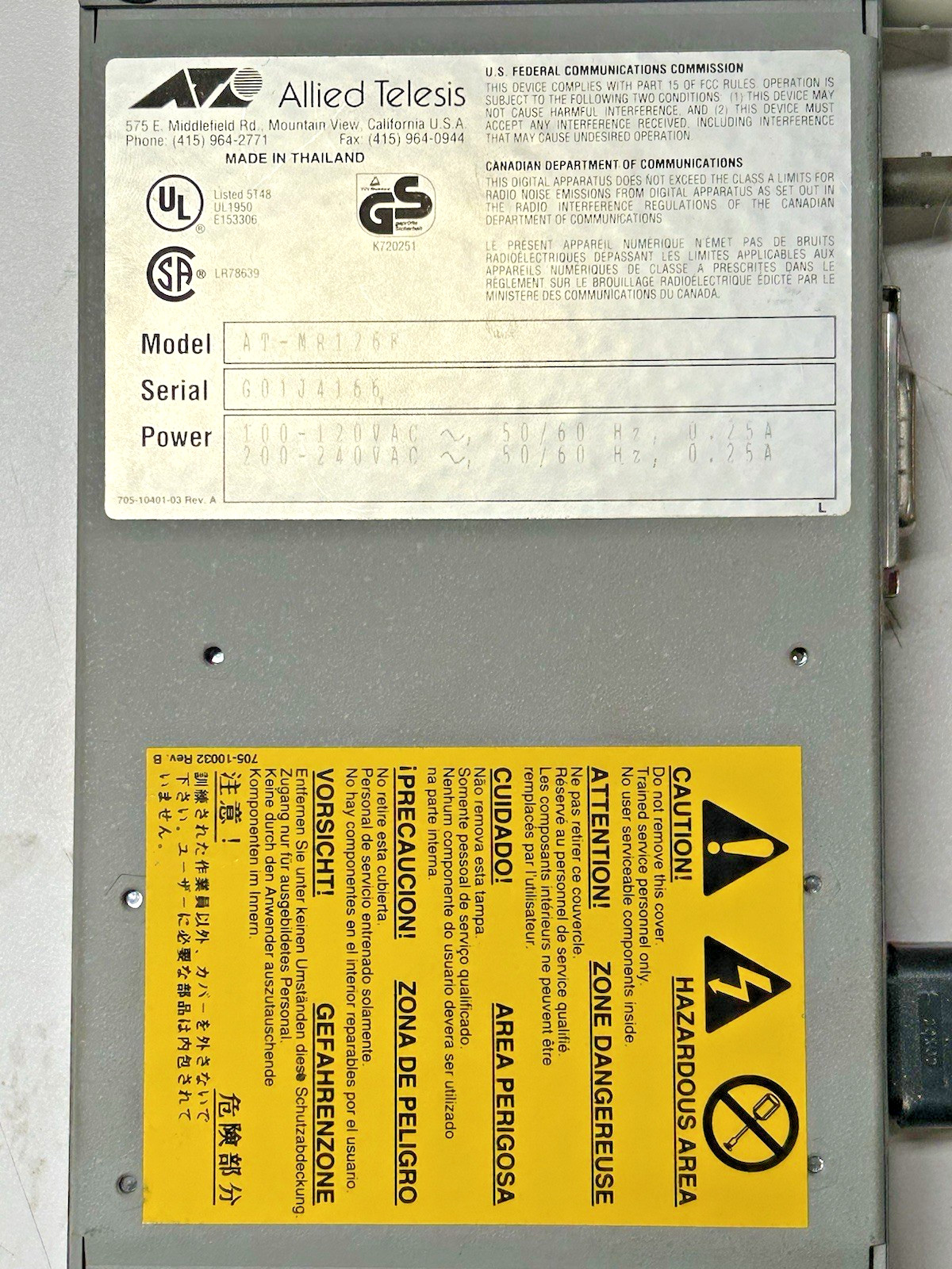 Allied Telesis CentreCOM Micro Repeater & Power Cord # AT-MR126F