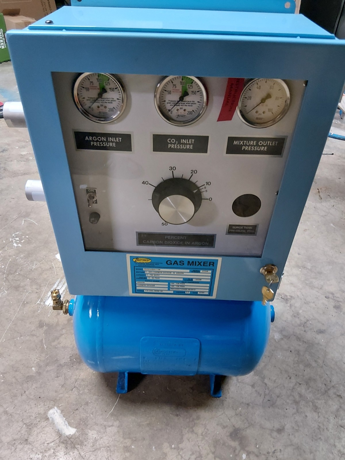 Thermco Gas Mixer 8500CA50X1100 Ar/CO2 0-50% 750CFH Weld Gas Mix Mild Steel