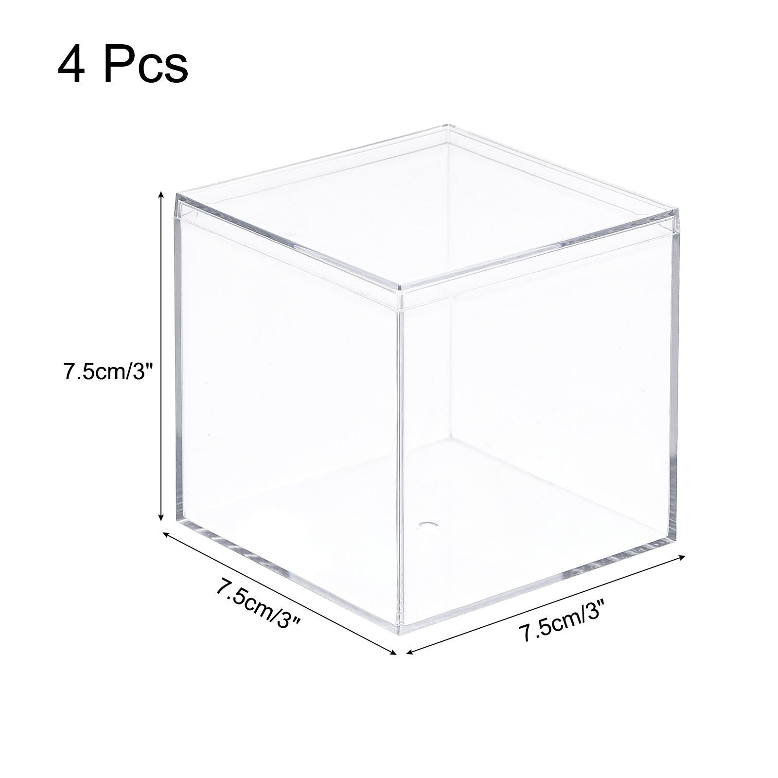 4Pack Clear Acrylic Plastic Storage Box Square Case with Lid, 7.5×7.5×7.5cm