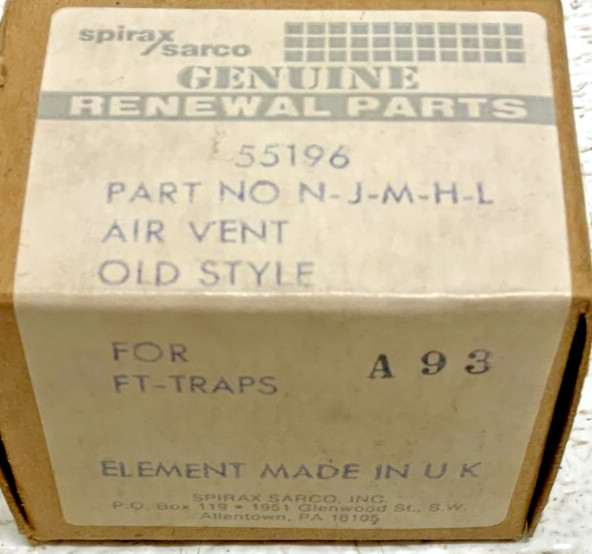 NEW Lot of 6 Spirax Sarco 55196 N-J-M-H-L Old Style Air Vent For FT Traps 251E