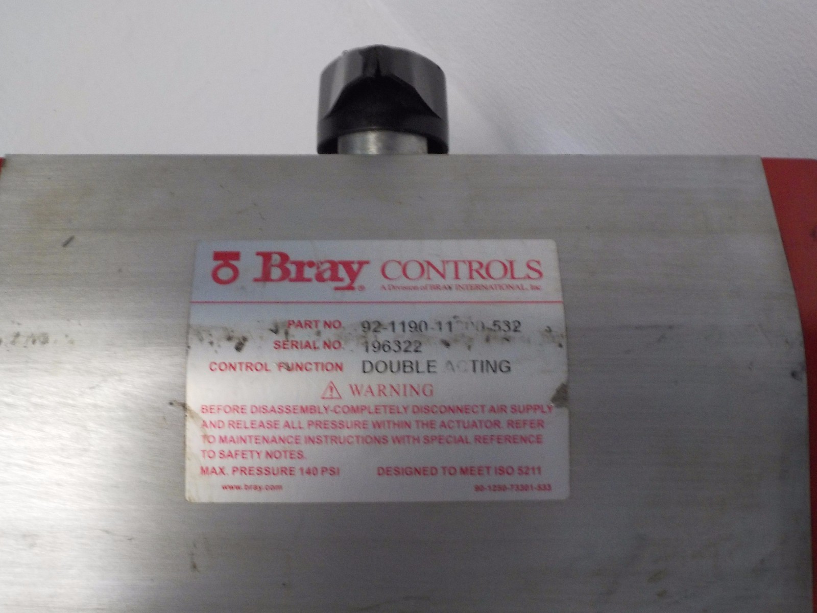 BRAY CONTROLS 92-1190-11300-532 USED ACTUATOR W/ BUTTERFLY VALVE 92119011300532