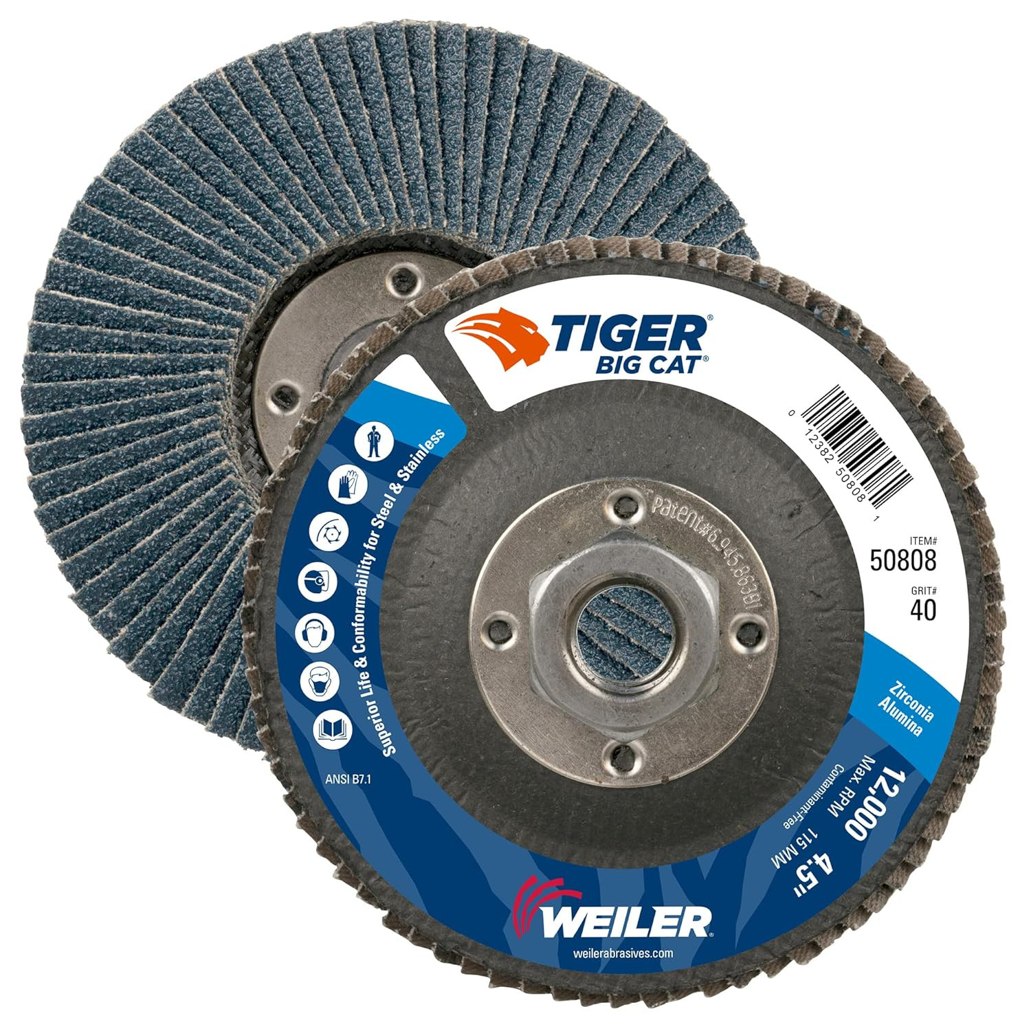 Weiler 50808 Big Cat 4-1/2″ Type 27 Flap Disc 40 Grit 5/8-11 UNC