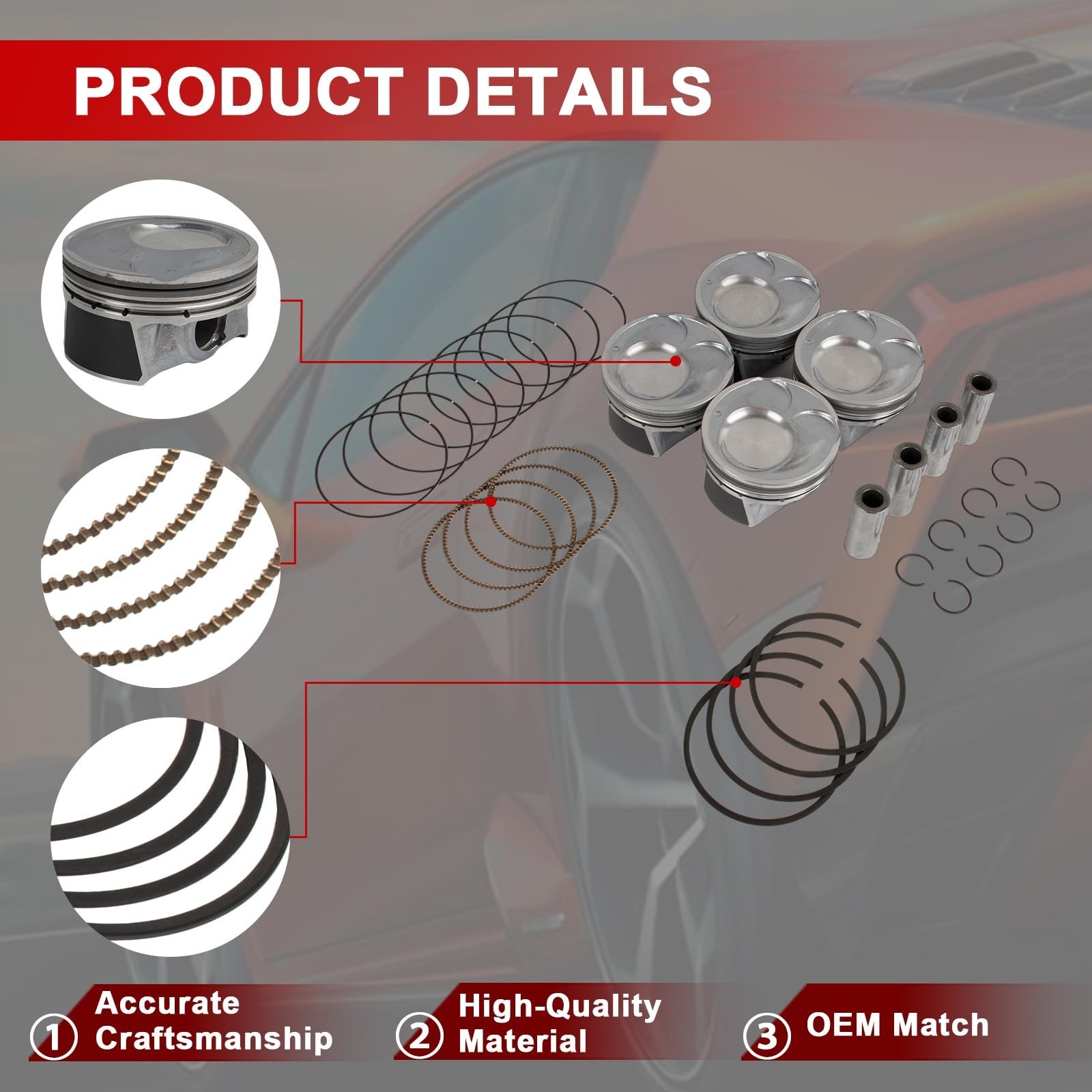 23041 2E210 Engine Piston & Rings Set Compatible with Kia Soul Forte Forte5 F…