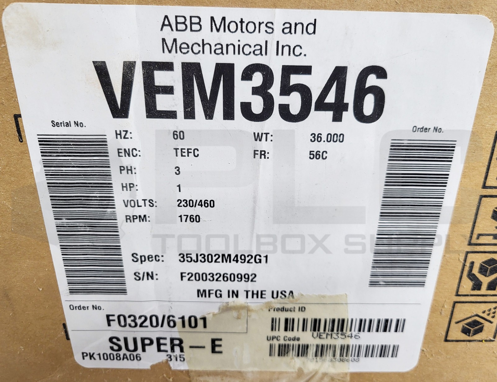 NEW BALDOR VEM3546 MOTOR 1HP 3PH 1760RPM FR: 56C Spec: 35J302M492G1 NSMP