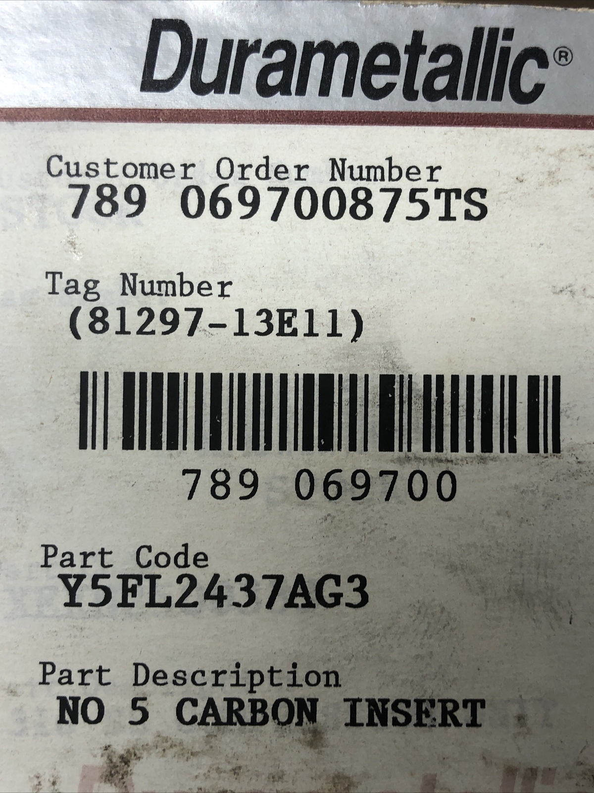Durametallic Y5FL2437AG3 No 5 Carbon Insert