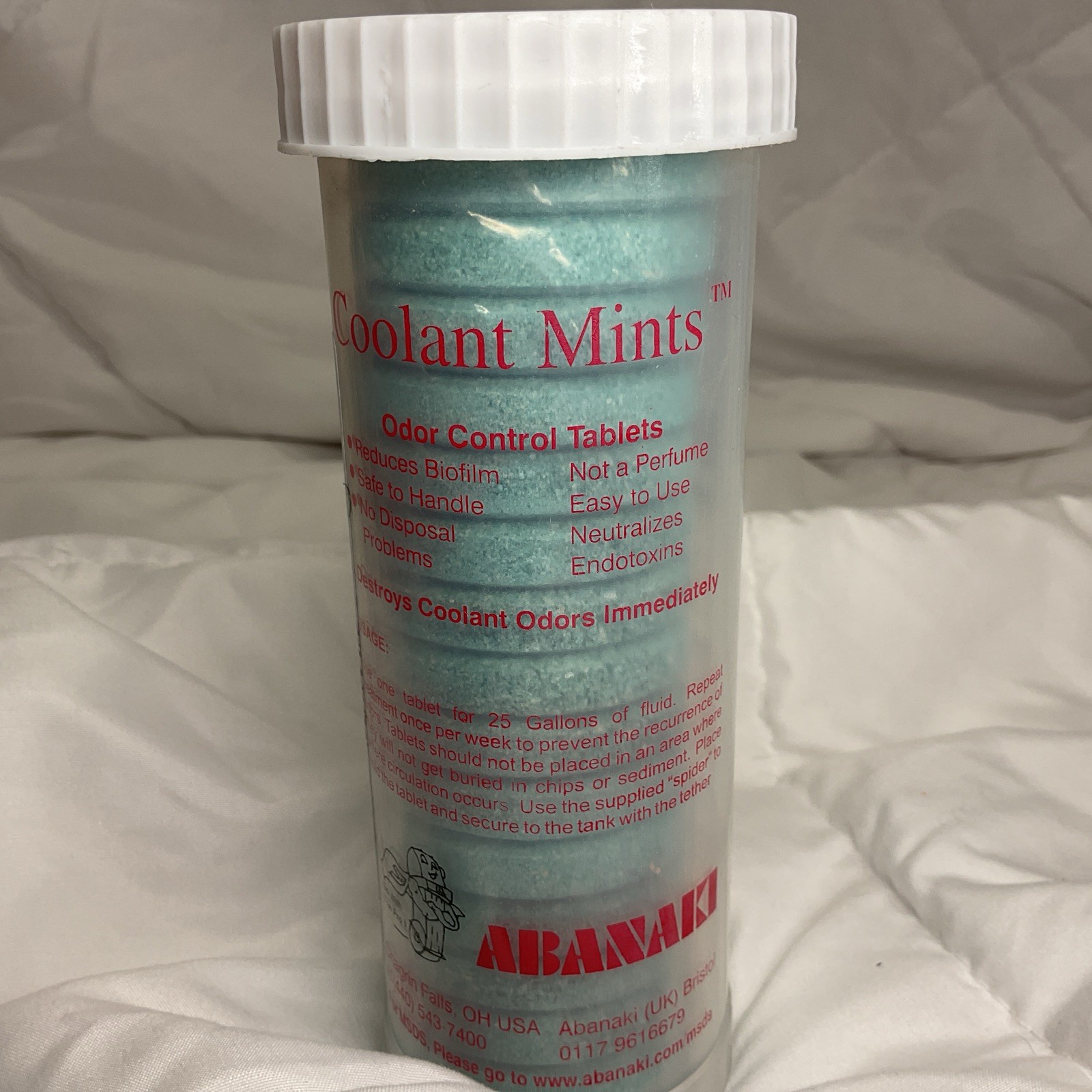 Abanaki Coolant Mints Odor Control Tablets for machine tool coolant sump pumps