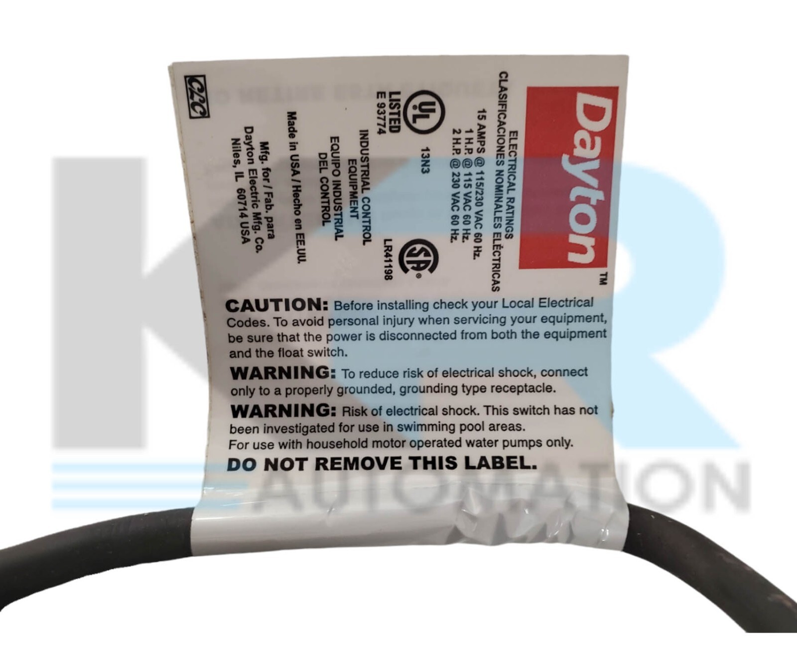 NEW Dayton 6PNV3A Mechanical Float Switch 115/230VAC 15 Amp 2HP 60Hz
