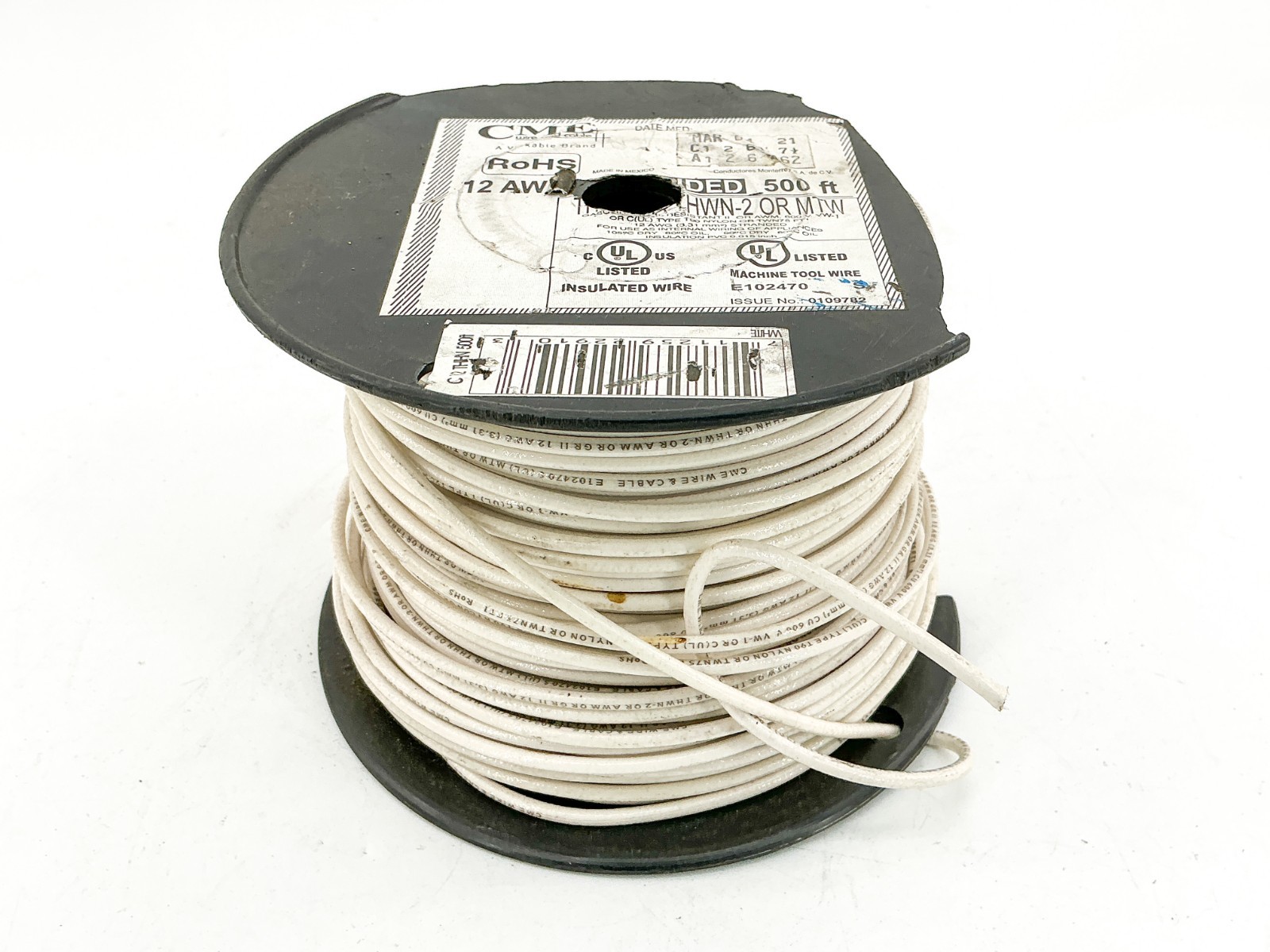 CME E102470 12AWG Stranded THHN OR THWN-2 OR MTW White 300+ft 7.11LB