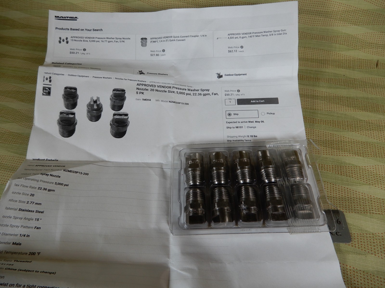 Spraying Systems Veejet Nozzles Qty 10 NOS Stainless Steel H1/4U-SS4015