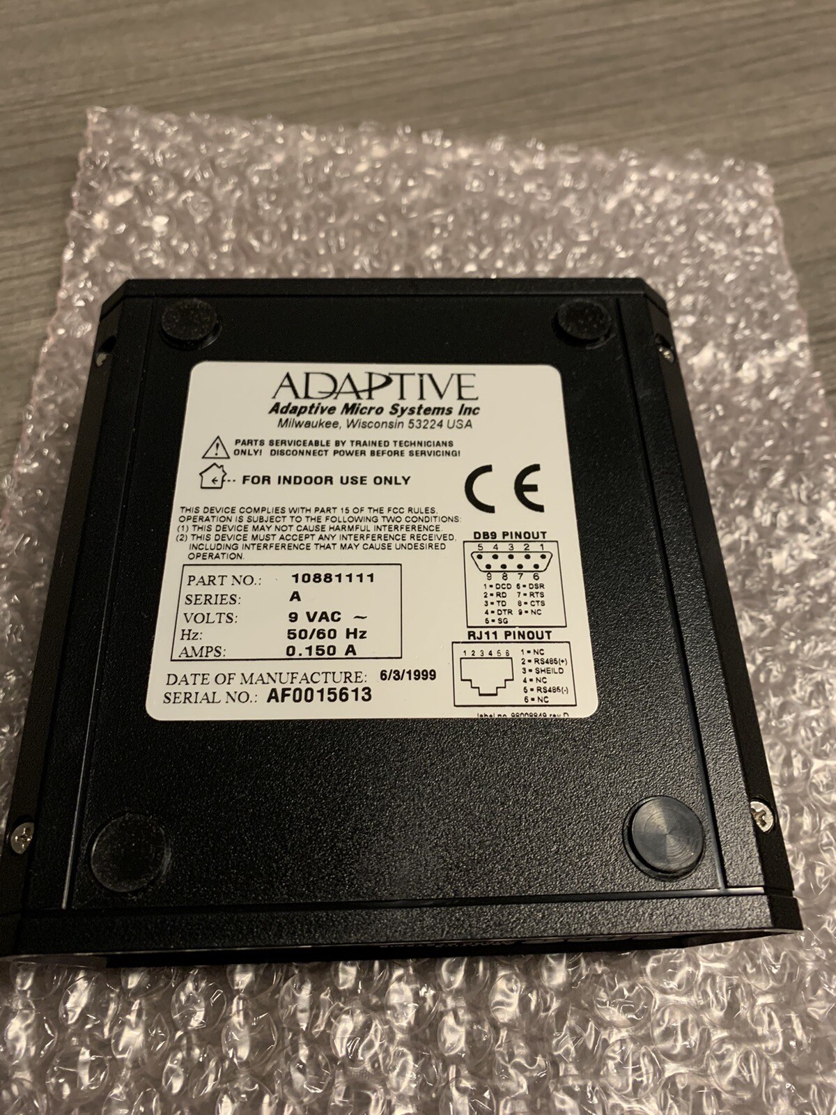 NEW ADAPTIVE MICRO SYSTEMS 10881111 SER. A RS-232/RS-485 CONVERTER 50/60Hz