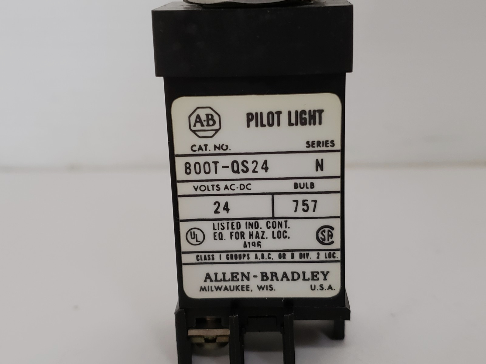 ALLEN BRADLEY 800T-QS24R PILOT LIGHT 24V AC/DC SERIES N NNB