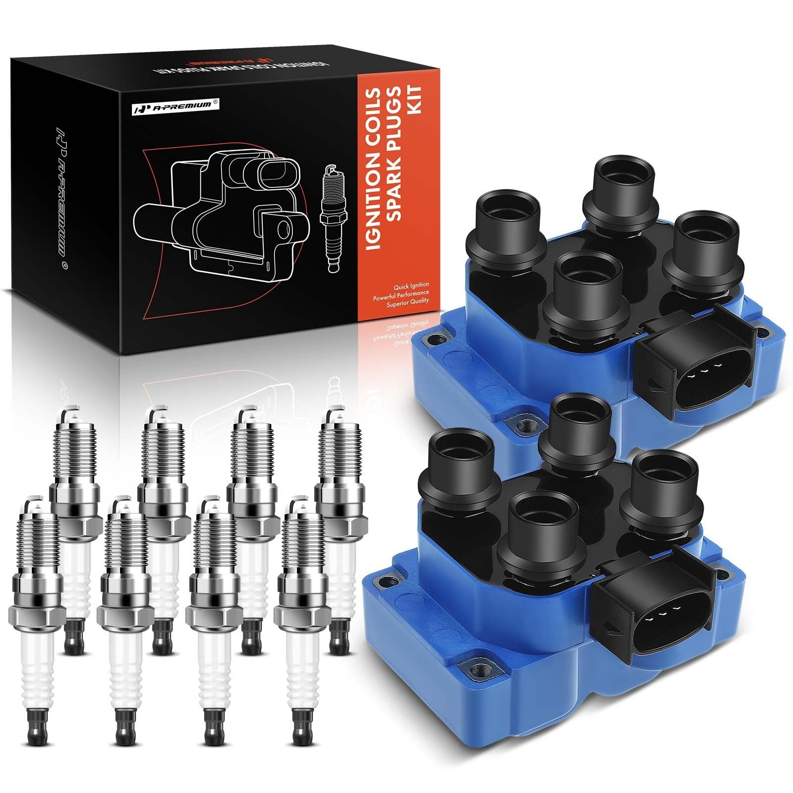 A-Premium 2x (Blue) Ignition Coil Pack and 8x Iridium Spark Plugs | Compatibl…
