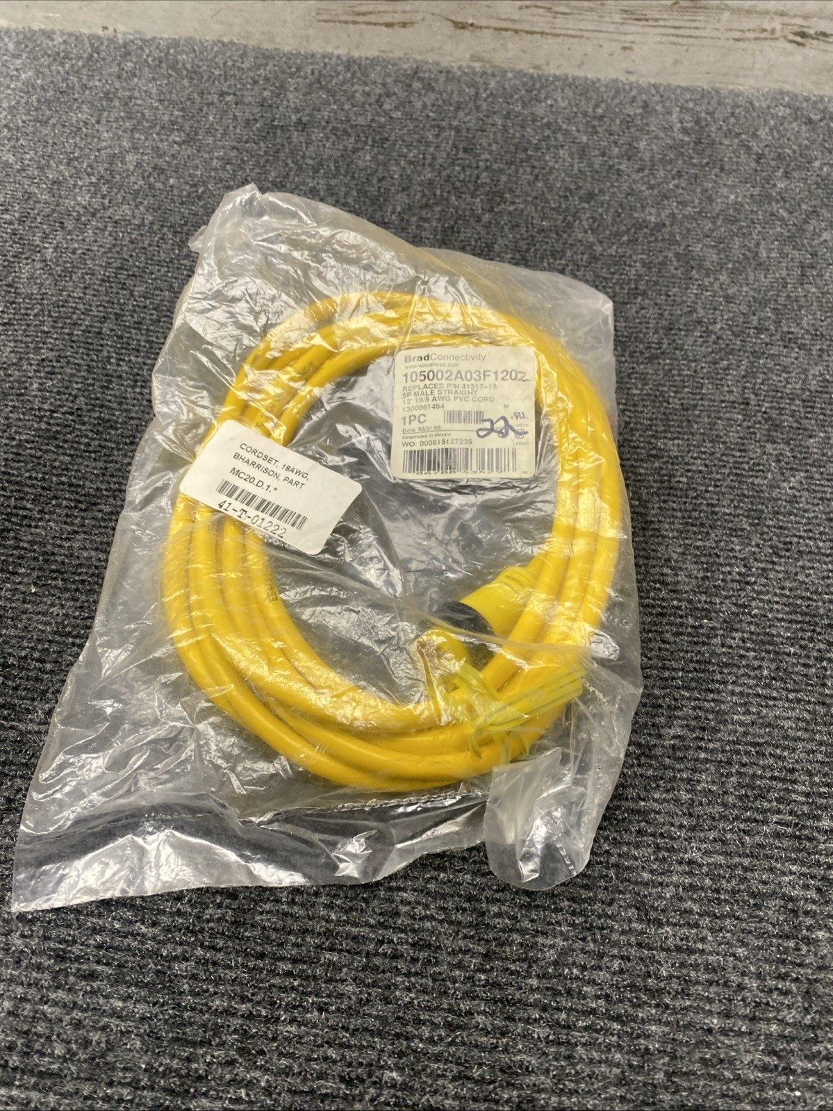 NEW OLD STOCK! BRAD CONNECTIVITY WOODHEAD 5P MALE CORDSET 105002A03F120